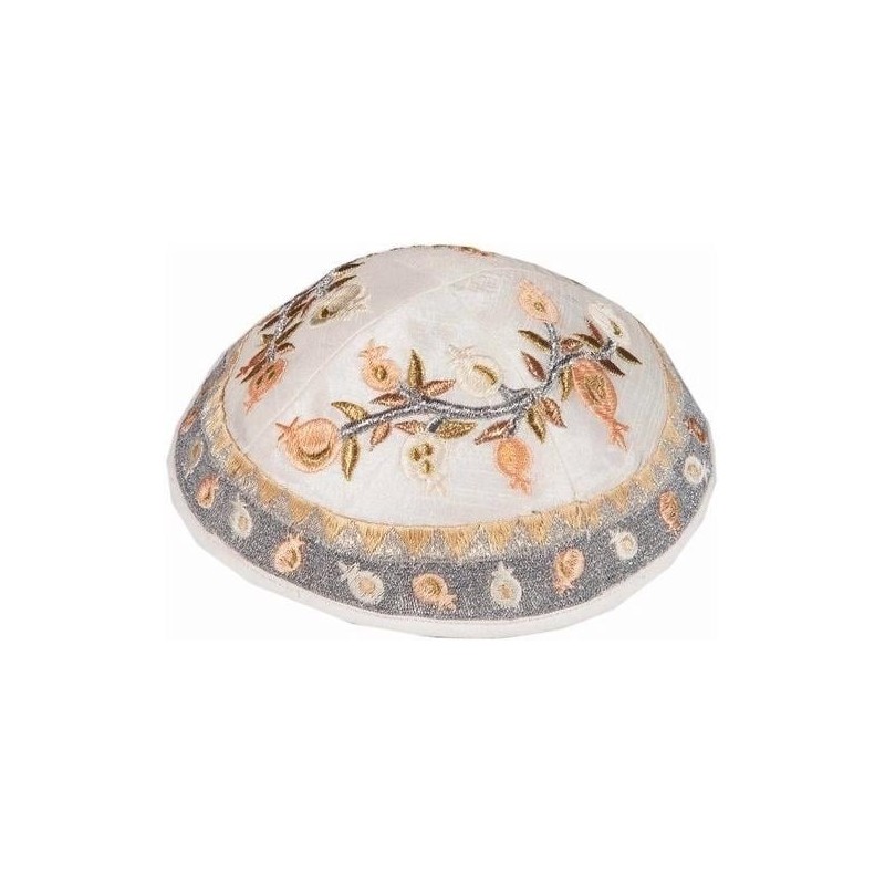 Yair Emanuel Embroidered Silk Kippah - Pomegranates