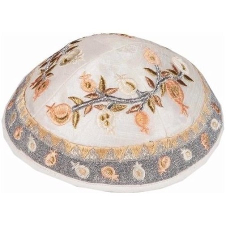 Yair Emanuel Embroidered Silk Kippah - Pomegranates