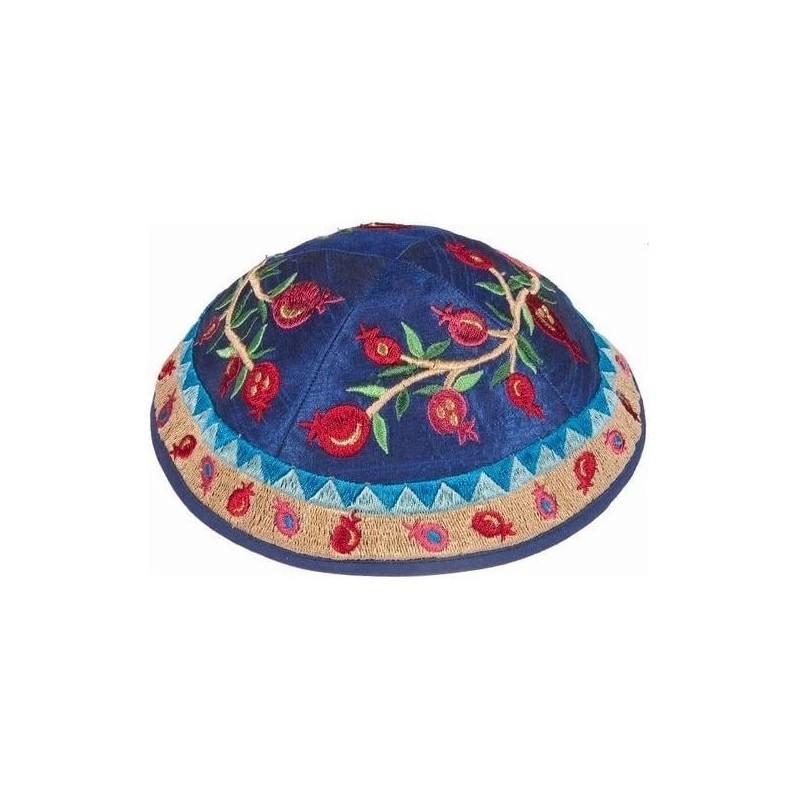 Yair Emanuel Embroidered Silk Kippah - Pomegranates