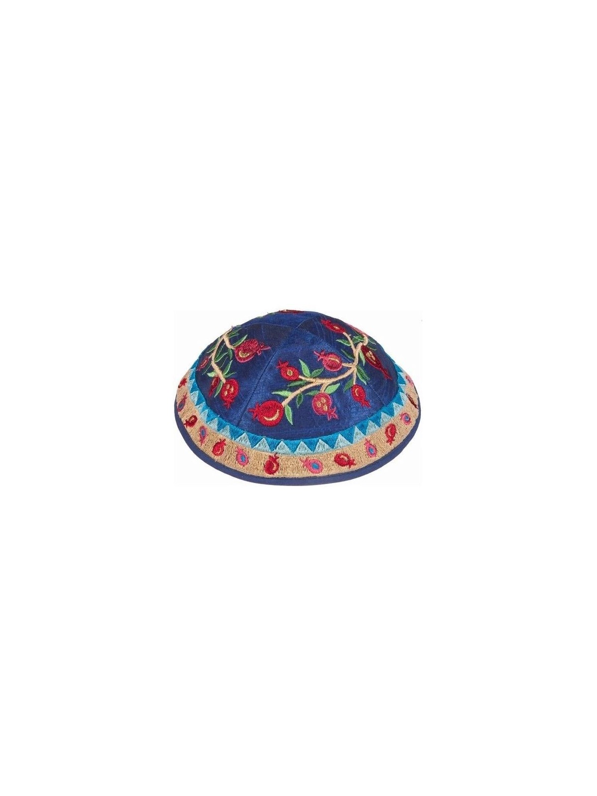 Yair Emanuel Embroidered Silk Kippah - Pomegranates