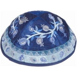 Yair Emanuel Embroidered Silk Kippah - Pomegranates
