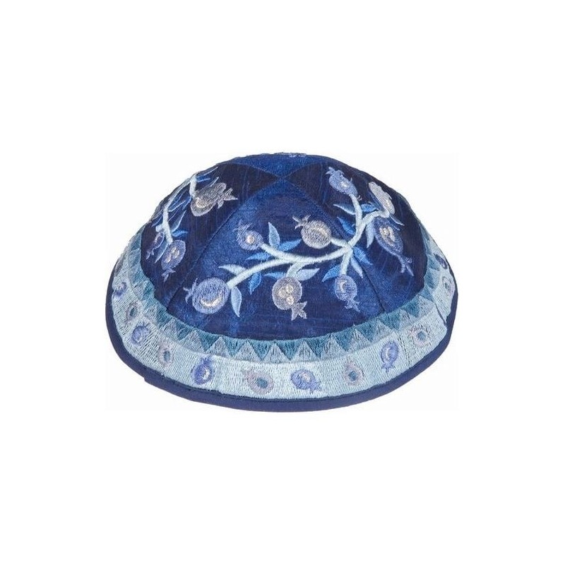 Yair Emanuel Embroidered Silk Kippah - Pomegranates