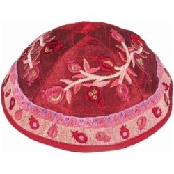 Yair Emanuel Embroidered Silk Kippah - Pomegranates