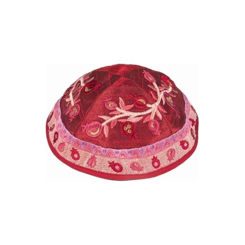 Yair Emanuel Embroidered Silk Kippah - Pomegranates