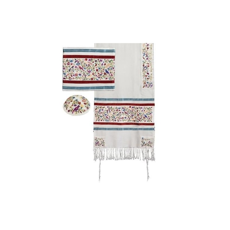 Yair Emanuel Birds and Flowers Full Embroidered Raw Silk Women's Talli