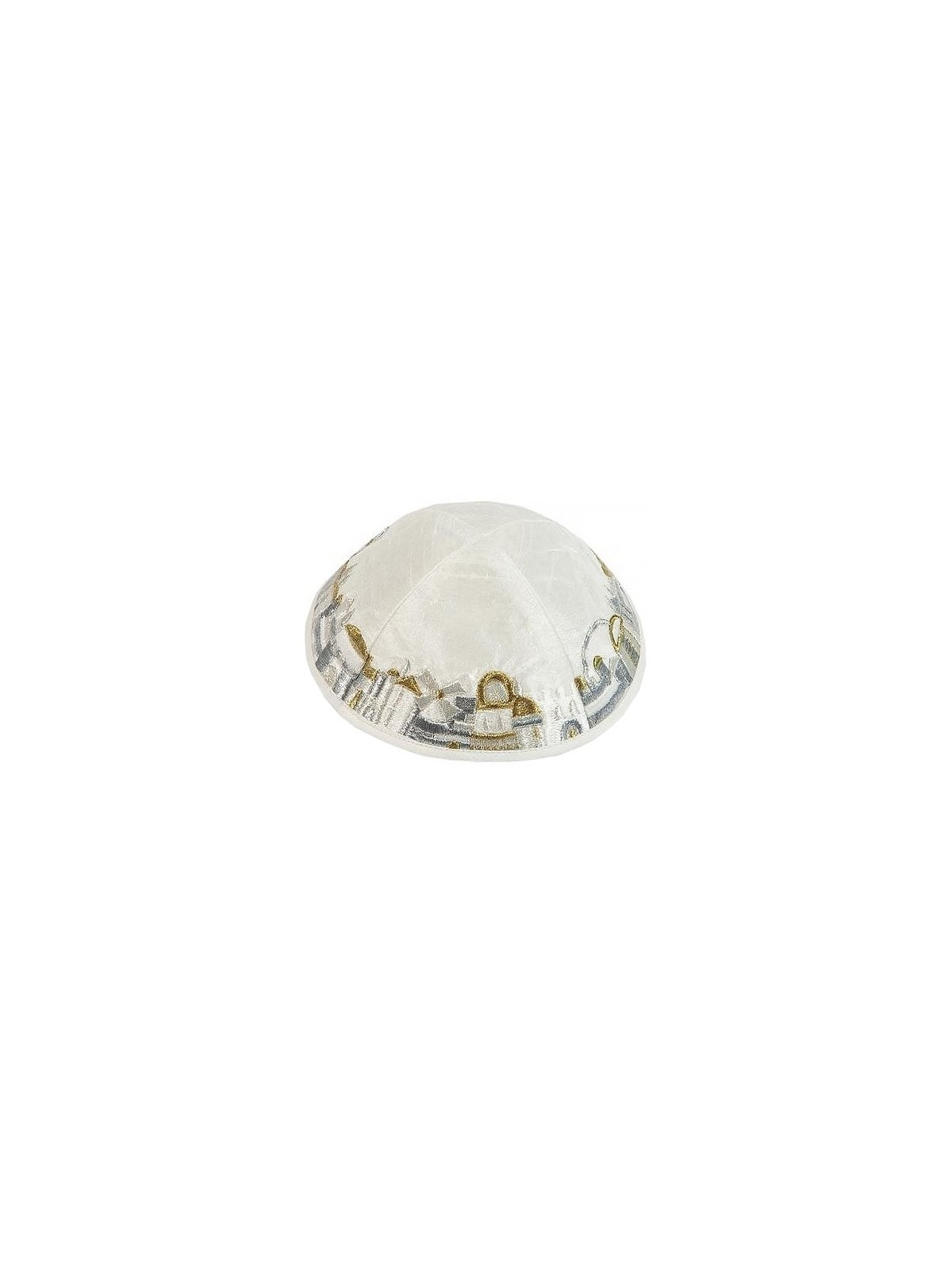 Yair Emanuel Embroidered Silk Kippah - Old Jerusalem (White)