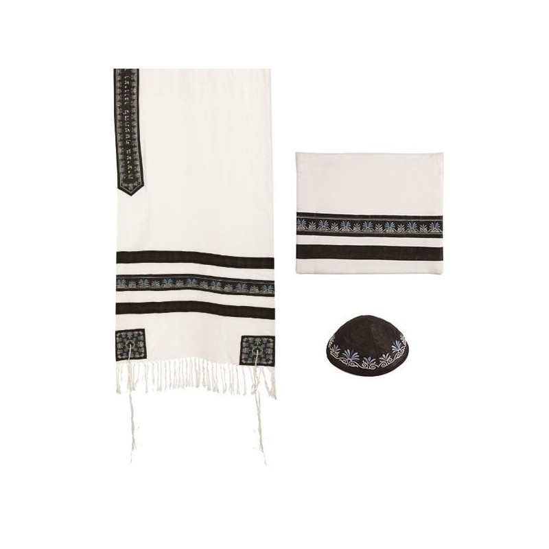 Yair Emanuel Embroidered Black Stripes Tallit (Prayer Shawl)