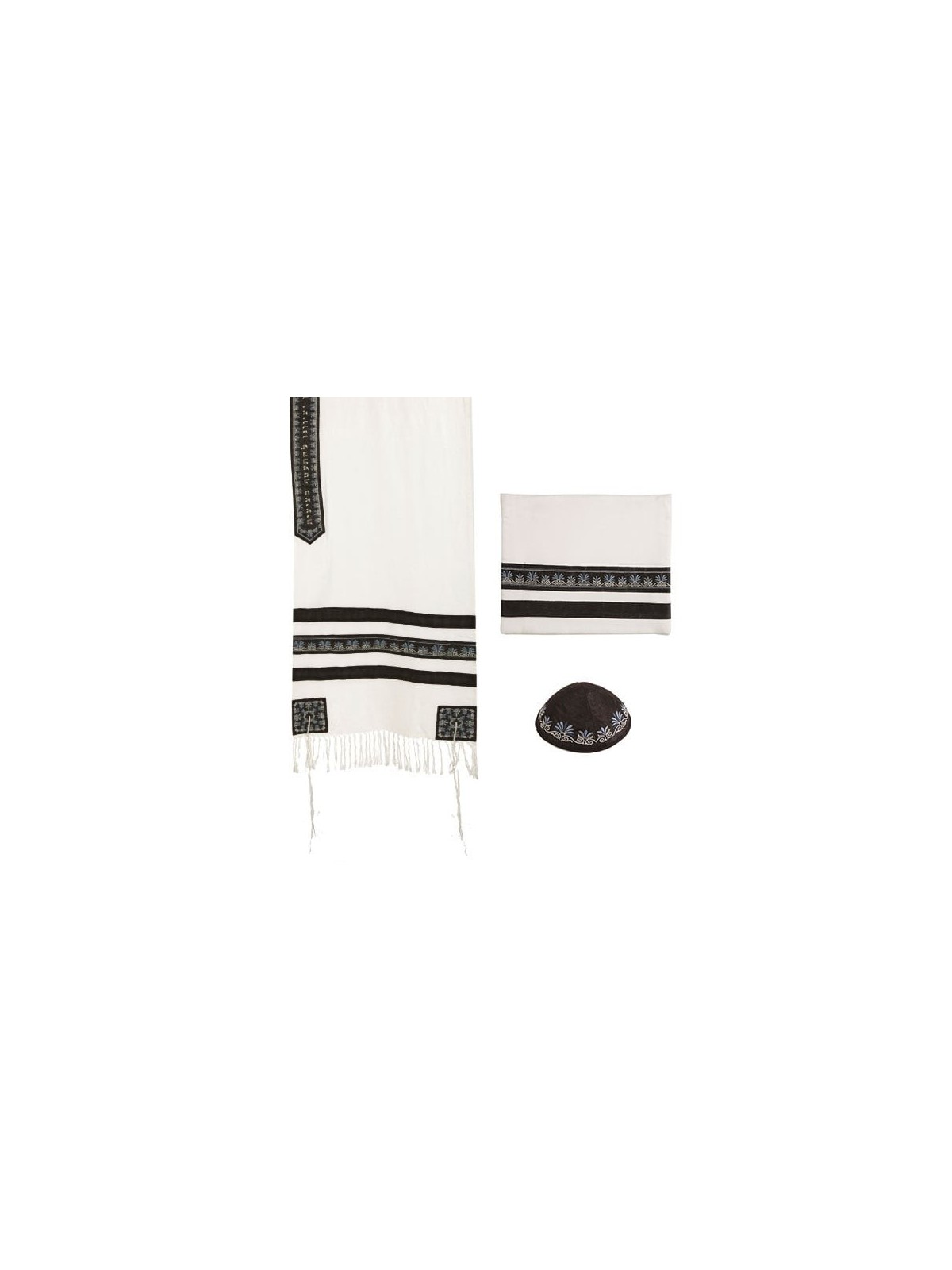 Yair Emanuel Embroidered Black Stripes Tallit (Prayer Shawl)