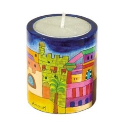 Yair Emanuel Memorial (Yahrzeit) Candle Holder with Painted Designs