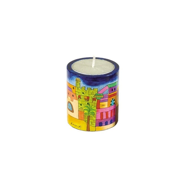 Yair Emanuel Memorial (Yahrzeit) Candle Holder with Painted Designs