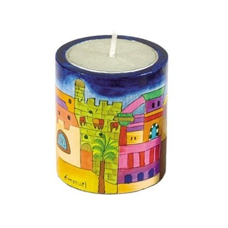 Yair Emanuel Memorial (Yahrzeit) Candle Holder with Painted Designs