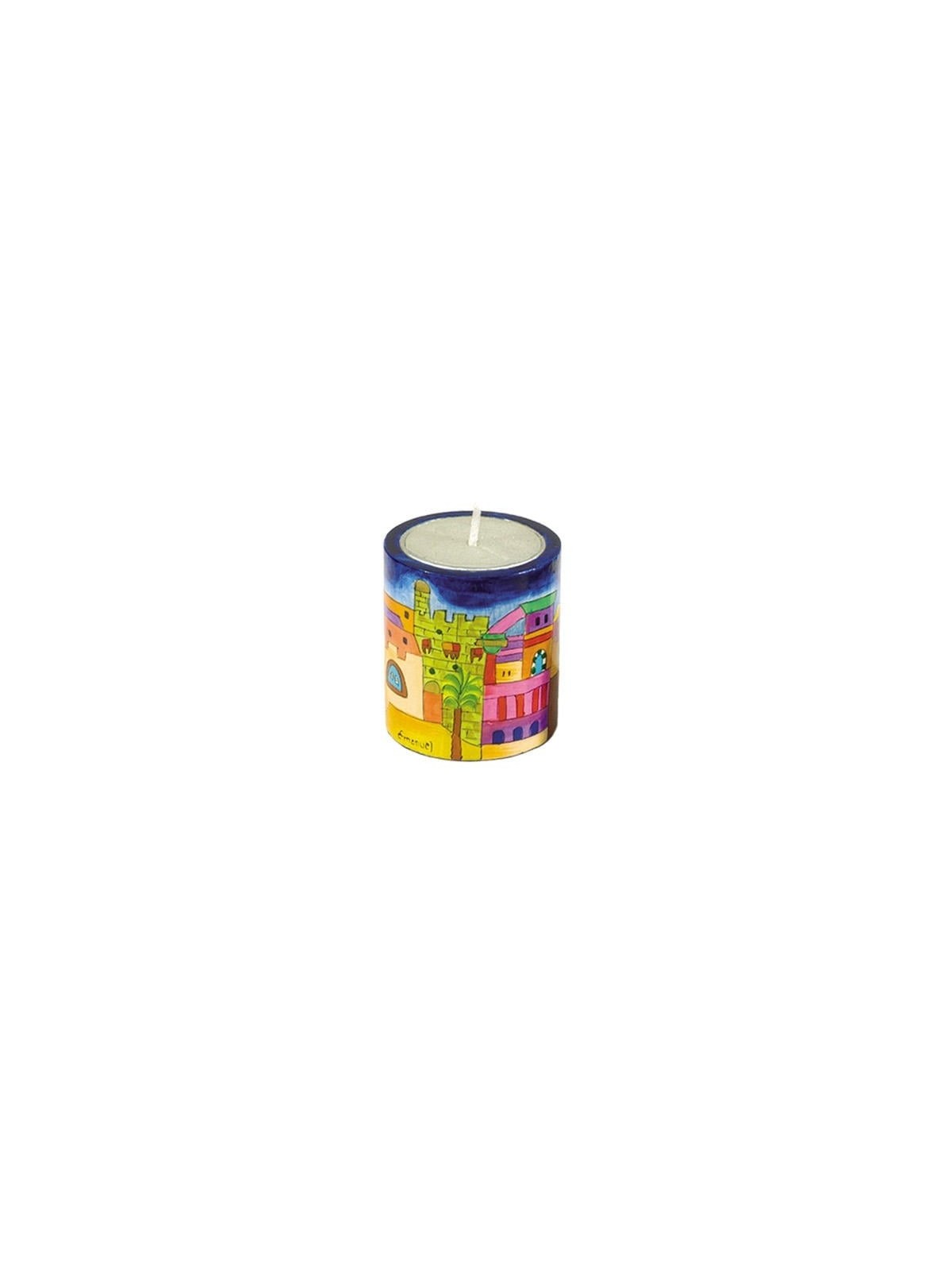 Yair Emanuel Memorial (Yahrzeit) Candle Holder with Painted Designs