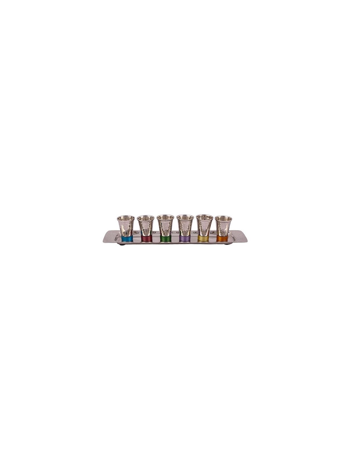 Yair Emanuel Textured Nickel Set of 6 Small Kiddush Cups with Tray (Si