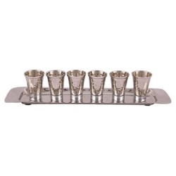 Yair Emanuel Textured Nickel Set of 6 Small Kiddush Cups with Tray (Si