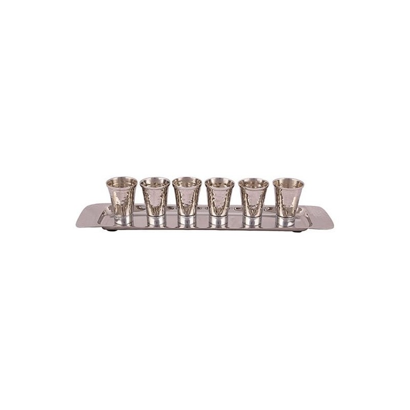 Yair Emanuel Textured Nickel Set of 6 Small Kiddush Cups with Tray (Si