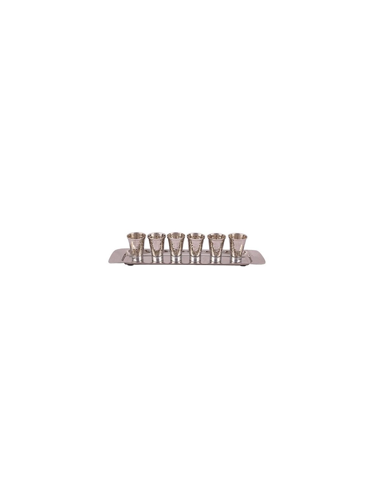 Yair Emanuel Textured Nickel Set of 6 Small Kiddush Cups with Tray (Si