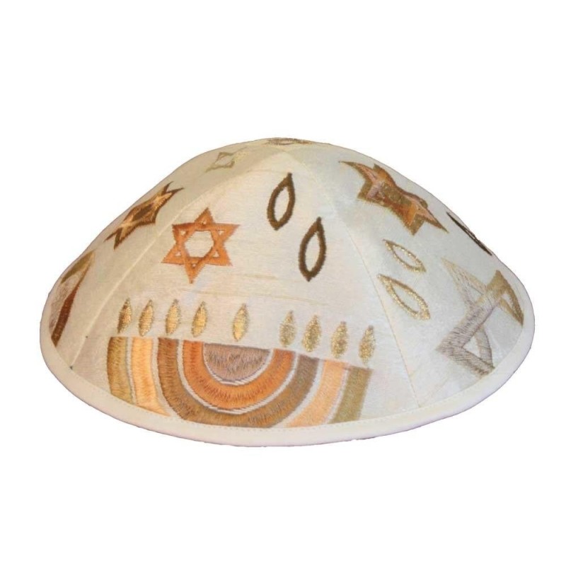 Yair Emanuel Embroidered Silk Kippah - Jewish Symbols