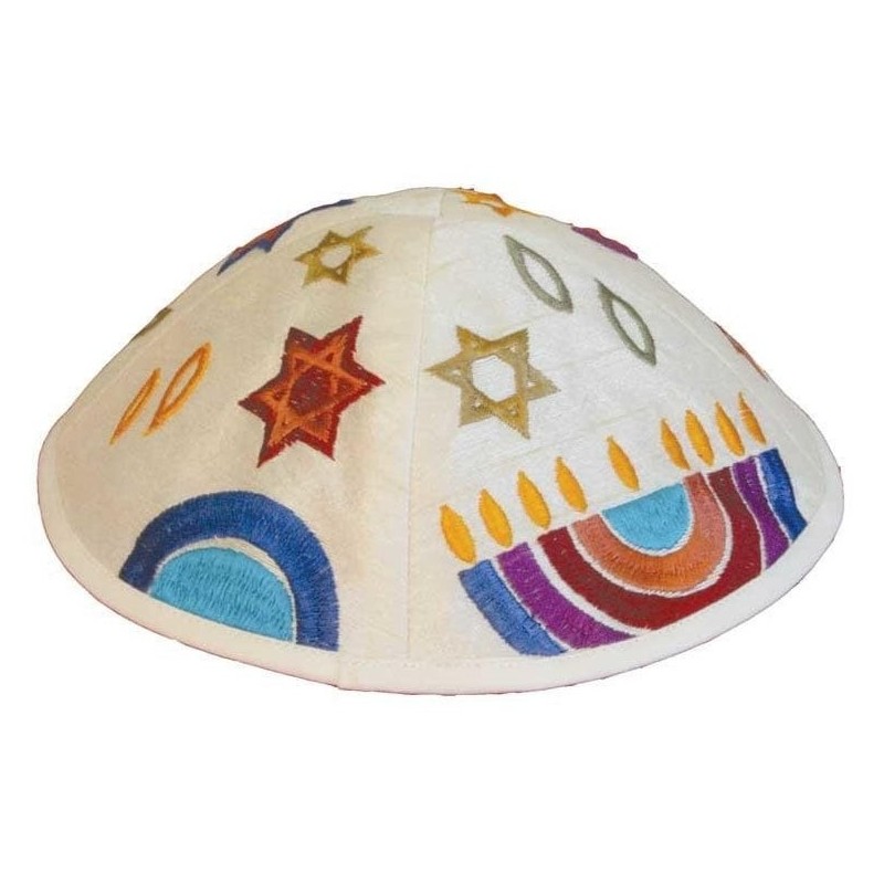 Yair Emanuel Embroidered Silk Kippah - Jewish Symbols