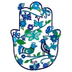 Yair Emanuel Hand Painted Hamsa Wall Hanging - Butterflies