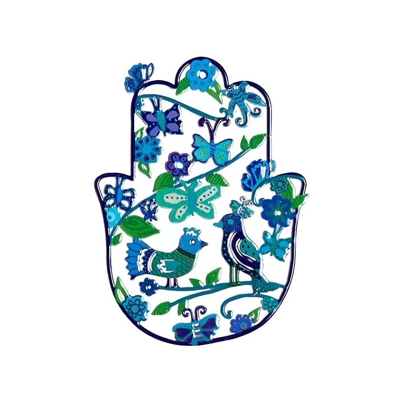 Yair Emanuel Hand Painted Hamsa Wall Hanging - Butterflies