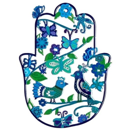 Yair Emanuel Hand Painted Hamsa Wall Hanging - Butterflies