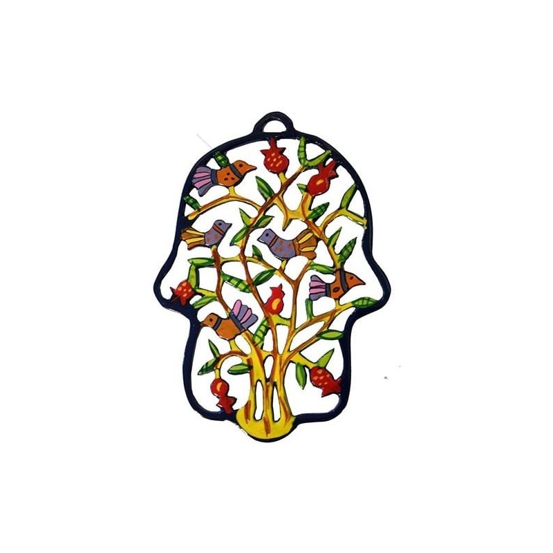 Yair Emanuel Hand Painted Metal Hamsa Wall Hanging - Design Option