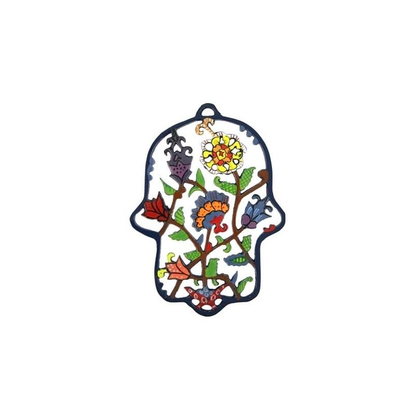 Yair Emanuel Hand Painted Metal Hamsa Wall Hanging - Design Option