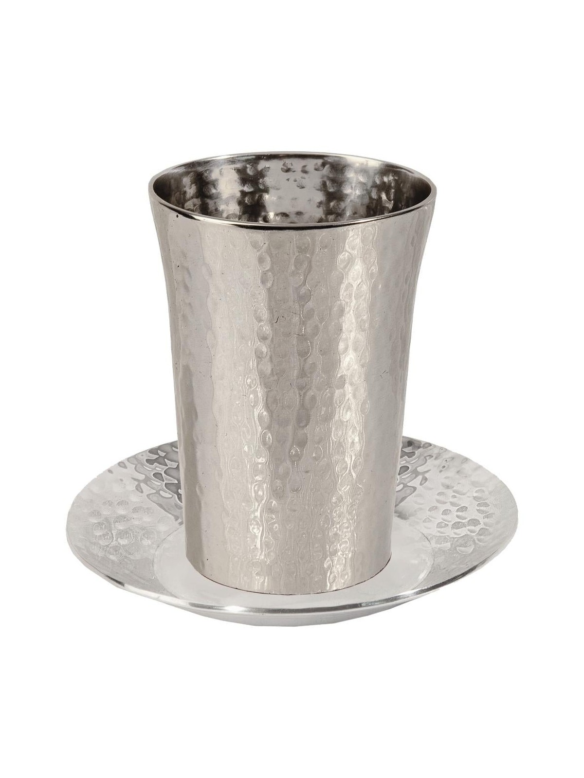 Yair Emanuel Textured Nickel Kiddush Cup with Saucer