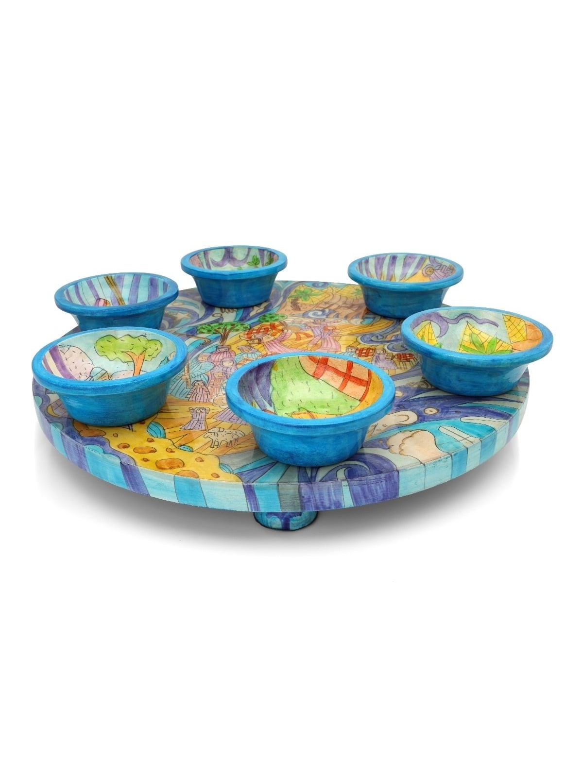 Wooden Seder Plate With Exodus Design By Yair Emanuel