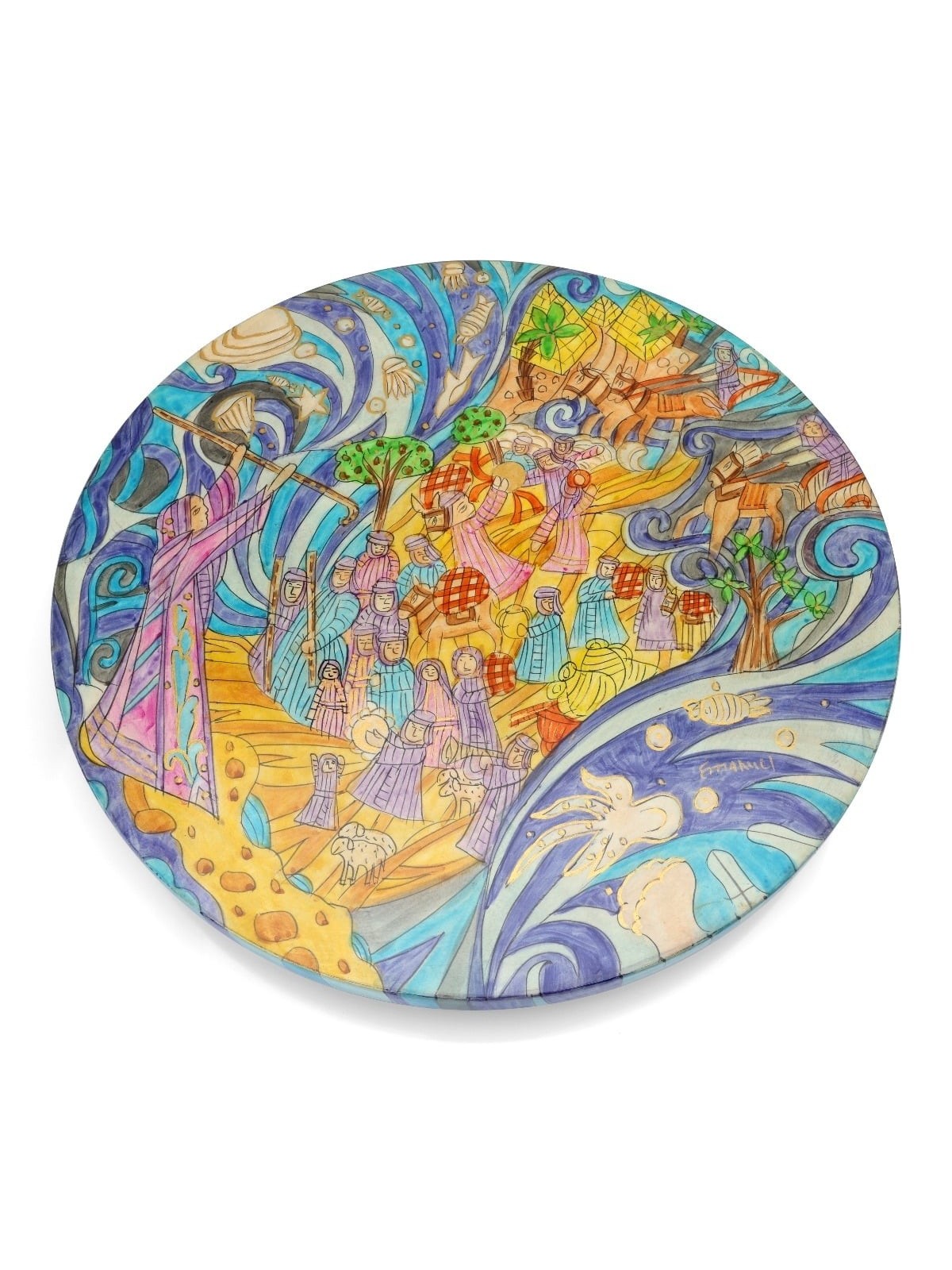 Wooden Seder Plate With Exodus Design By Yair Emanuel