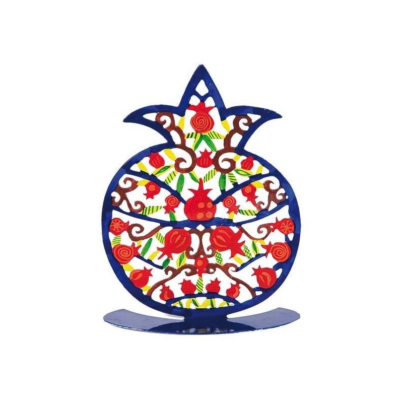 Yair Emanuel Hand-Painted Laser-Cut Metal Multicolored Pomegranate Scu