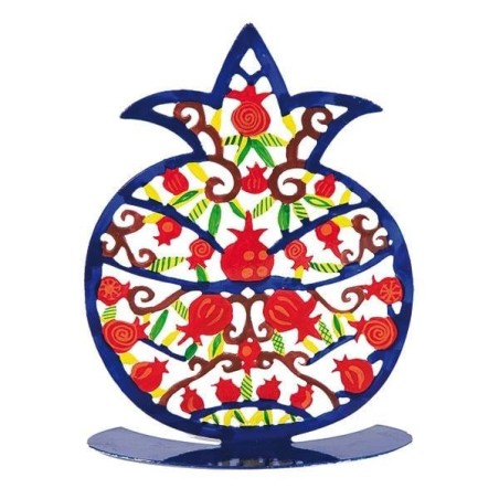 Yair Emanuel Hand-Painted Laser-Cut Metal Multicolored Pomegranate Scu