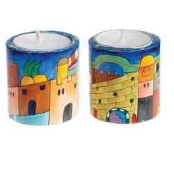 Yair Emanuel Hand Painted Wooden Candlesticks