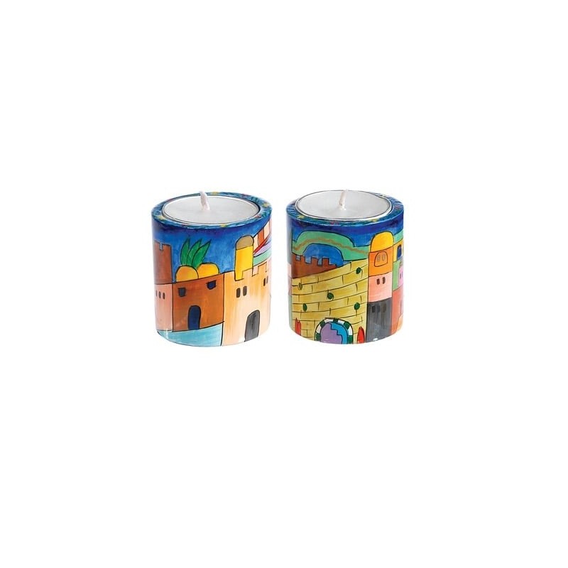 Yair Emanuel Hand Painted Wooden Candlesticks
