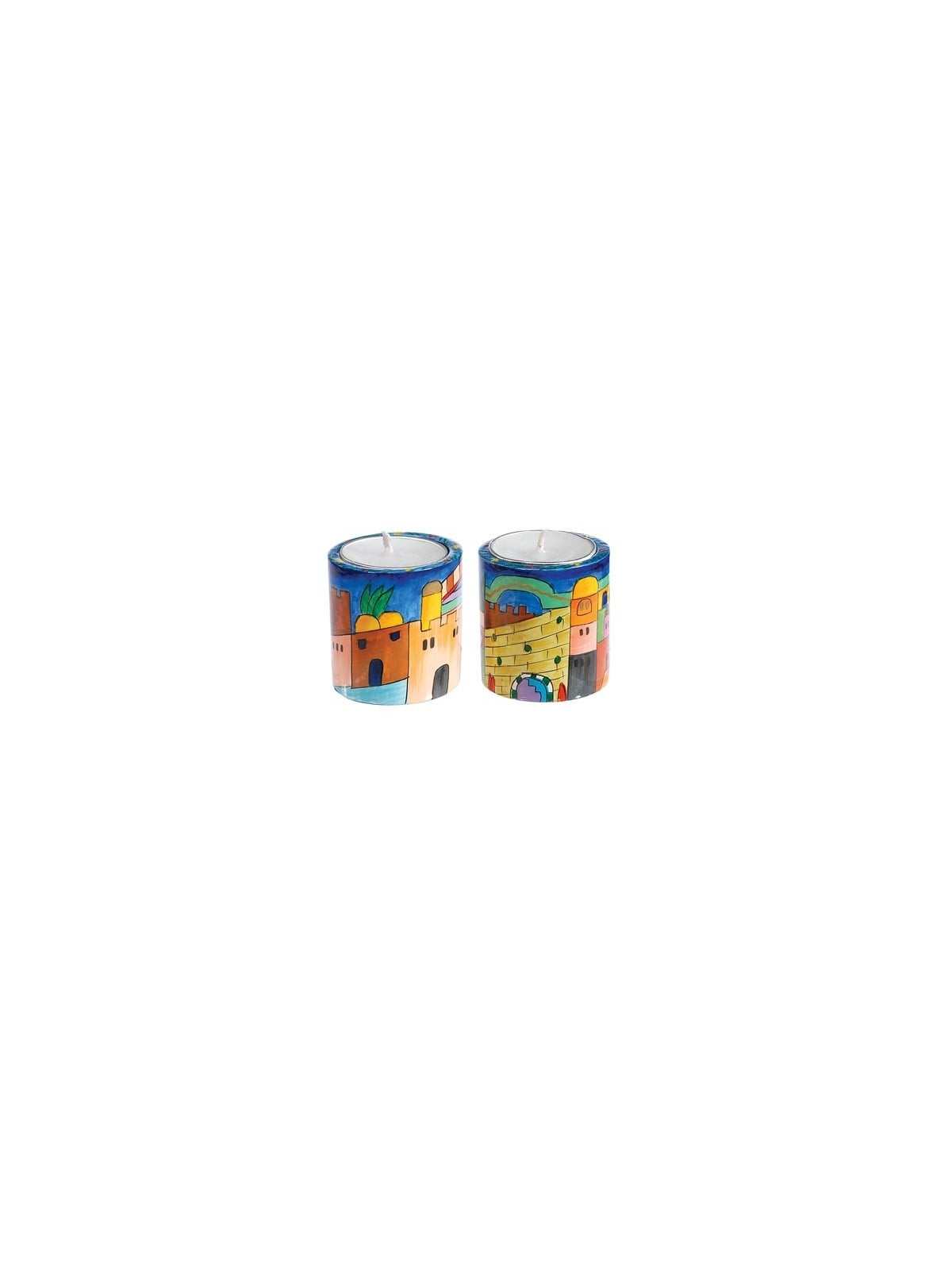 Yair Emanuel Hand Painted Wooden Candlesticks