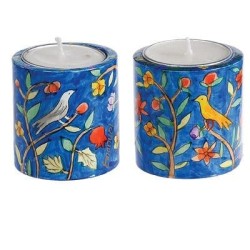 Yair Emanuel Hand Painted Wooden Candlesticks