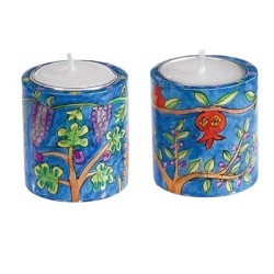 Yair Emanuel Hand Painted Wooden Candlesticks