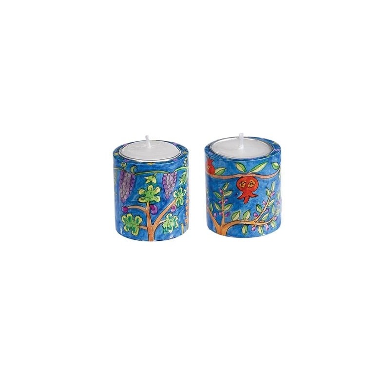 Yair Emanuel Hand Painted Wooden Candlesticks