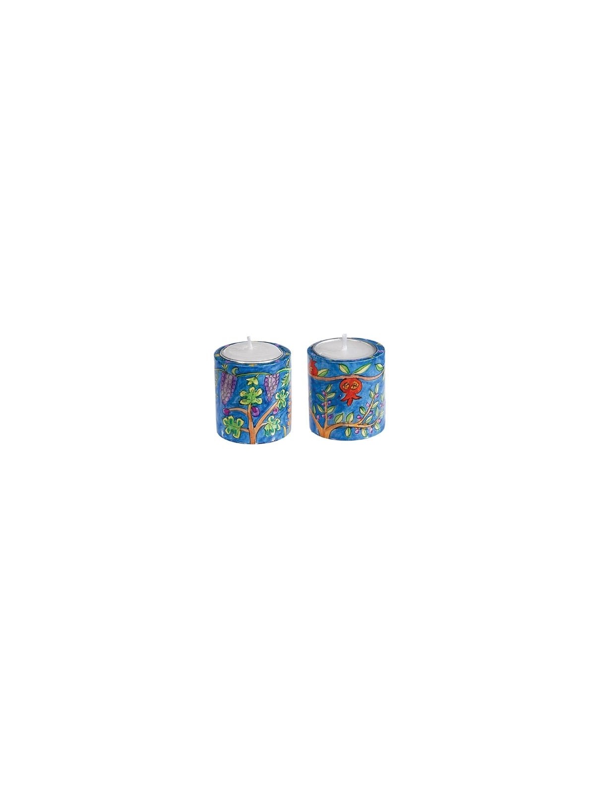 Yair Emanuel Hand Painted Wooden Candlesticks