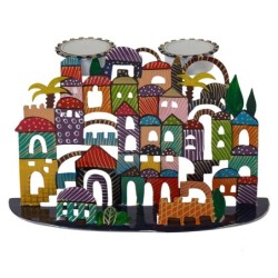 Yair Emanuel Hand Painted Shabbat Candlesticks - Jerusalem