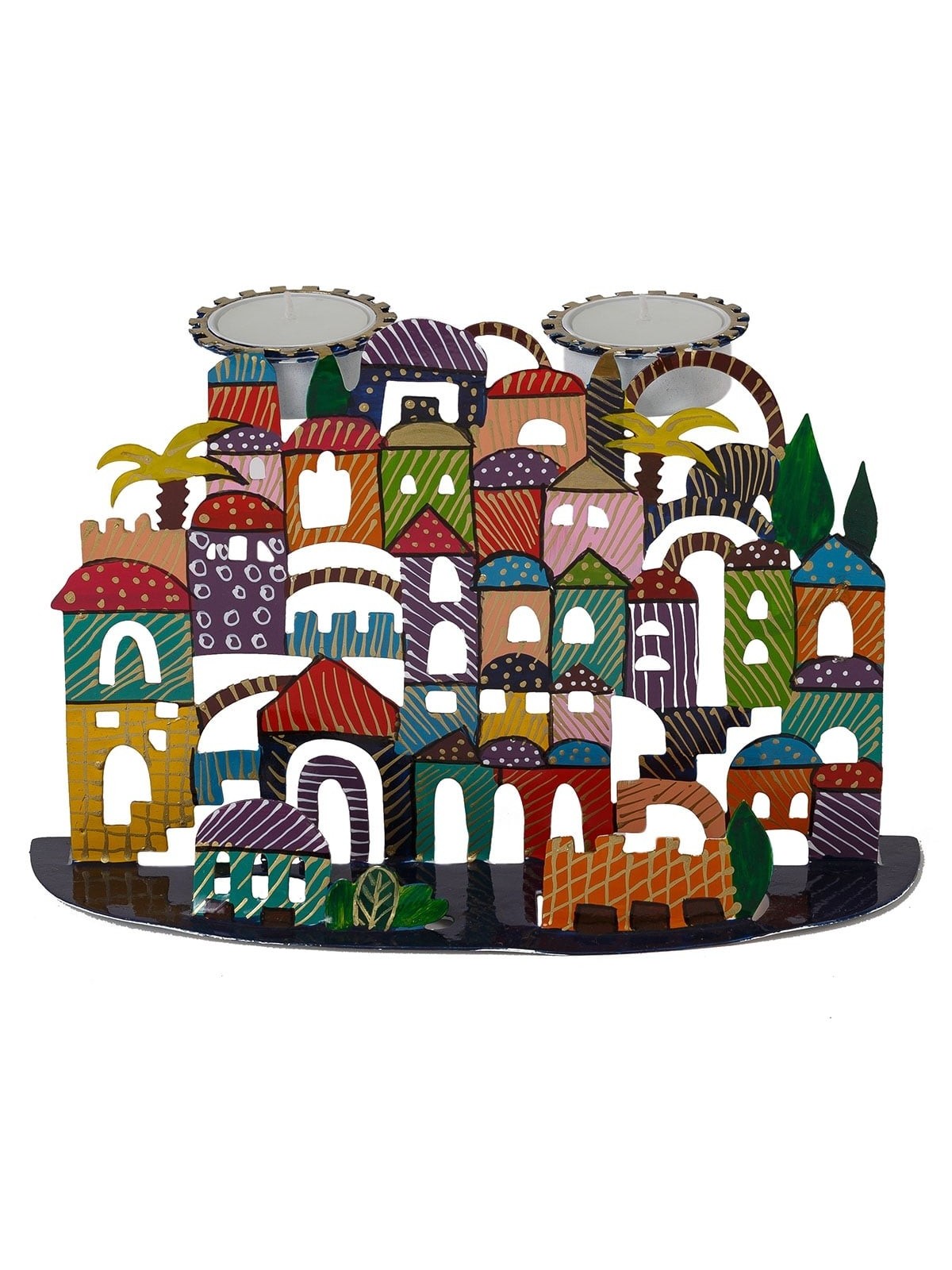 Yair Emanuel Hand Painted Shabbat Candlesticks - Jerusalem