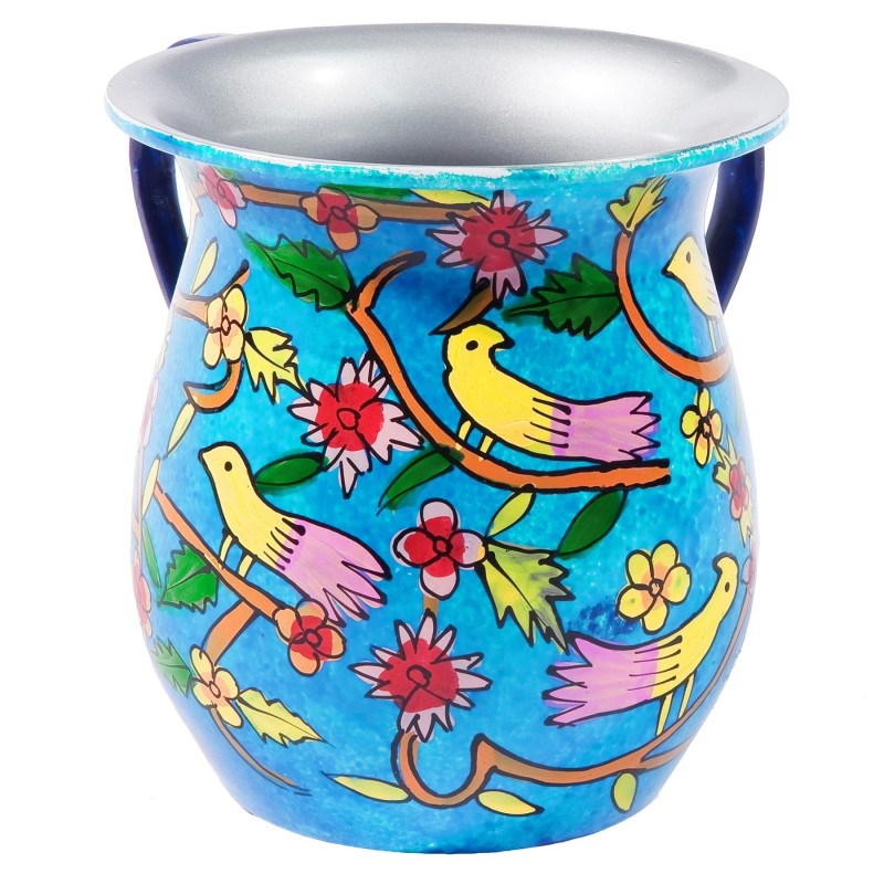 Yair Emanuel Hand Painted Metal Washing Cup - Birds