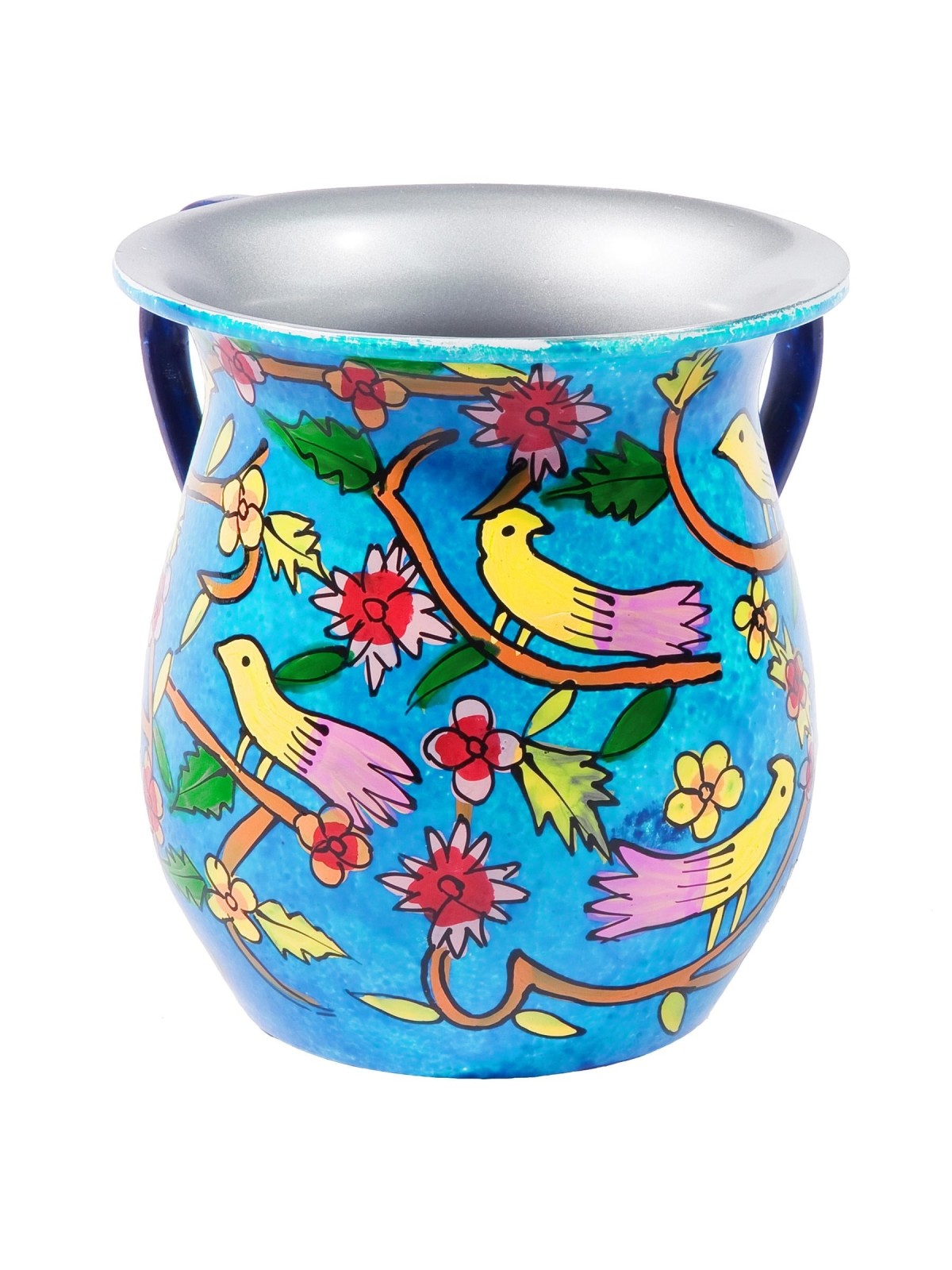 Yair Emanuel Hand Painted Metal Washing Cup - Birds