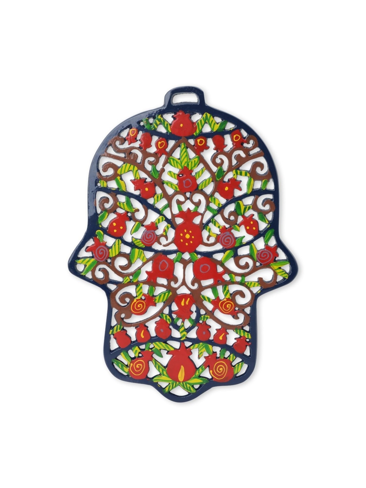 Pomegranates: Yair Emanuel Large Hand Painted Laser Cut Metal Hamsa