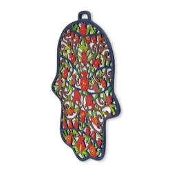 Pomegranates: Yair Emanuel Large Hand Painted Laser Cut Metal Hamsa