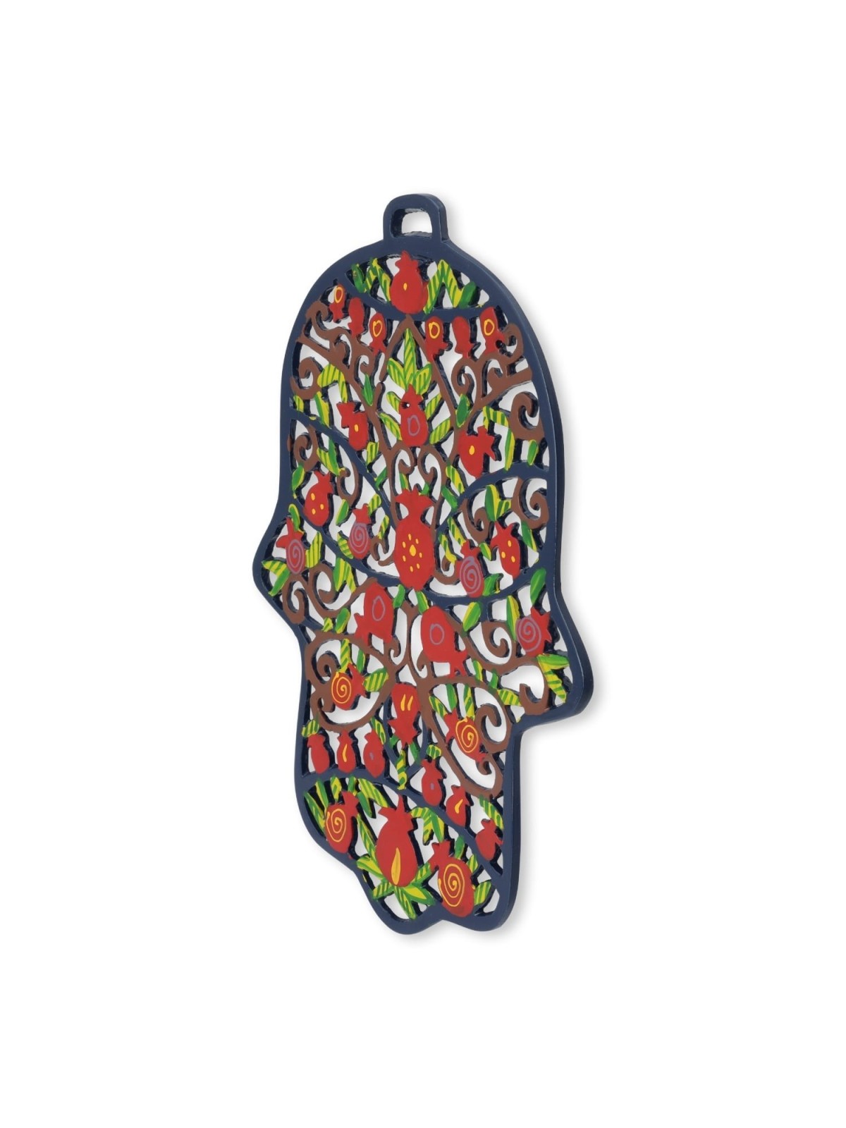 Pomegranates: Yair Emanuel Large Hand Painted Laser Cut Metal Hamsa