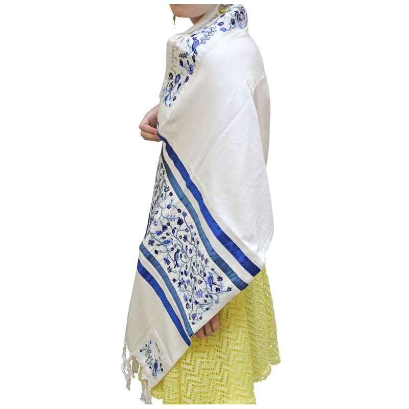 Yair Emanuel Birds and Flowers Full Embroidered Raw Silk Women's Talli