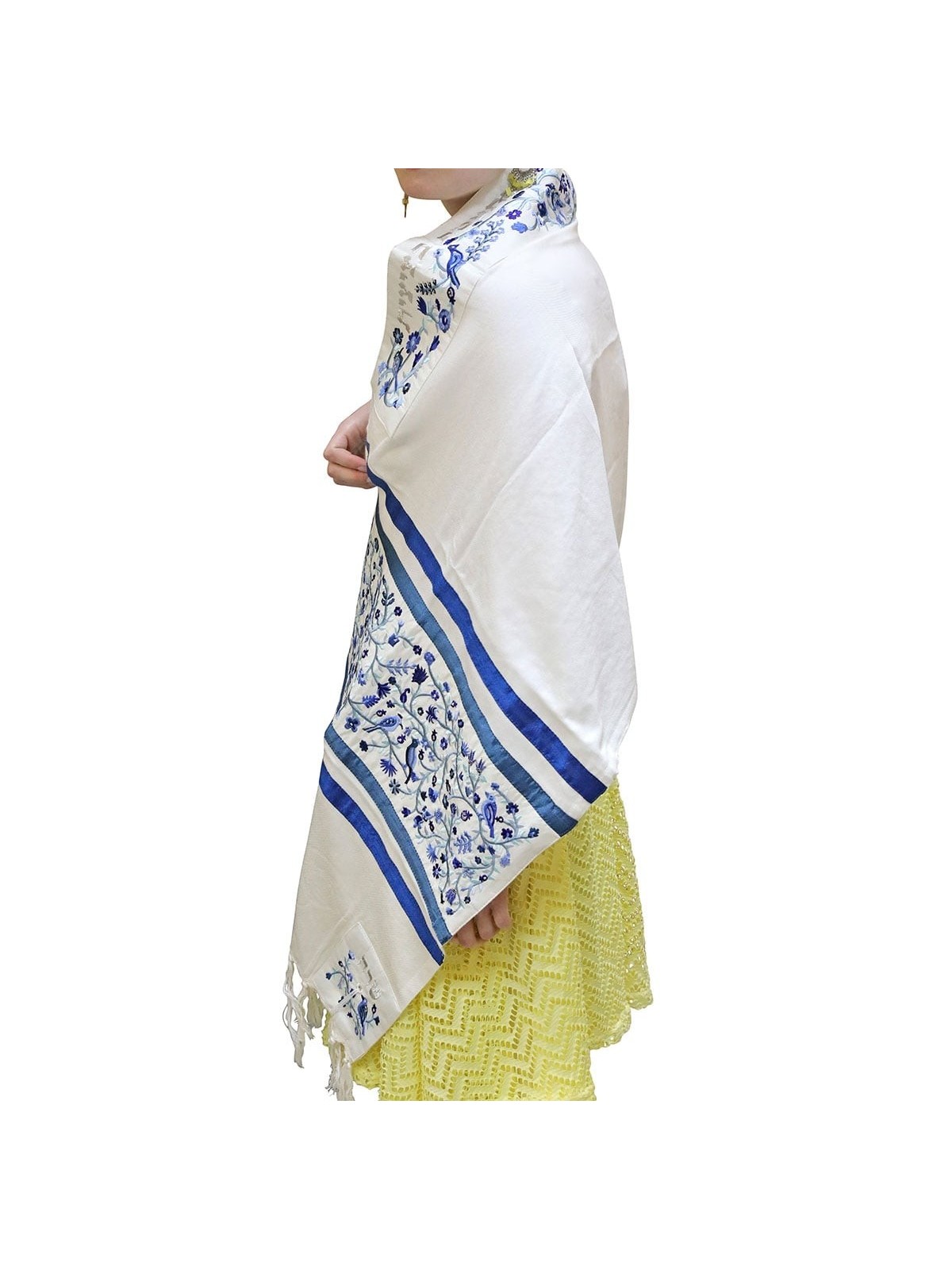 Yair Emanuel Birds and Flowers Full Embroidered Raw Silk Women's Talli