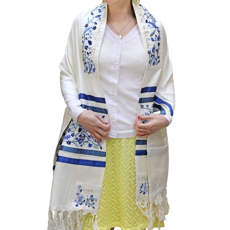 Yair Emanuel Birds and Flowers Full Embroidered Raw Silk Women's Talli