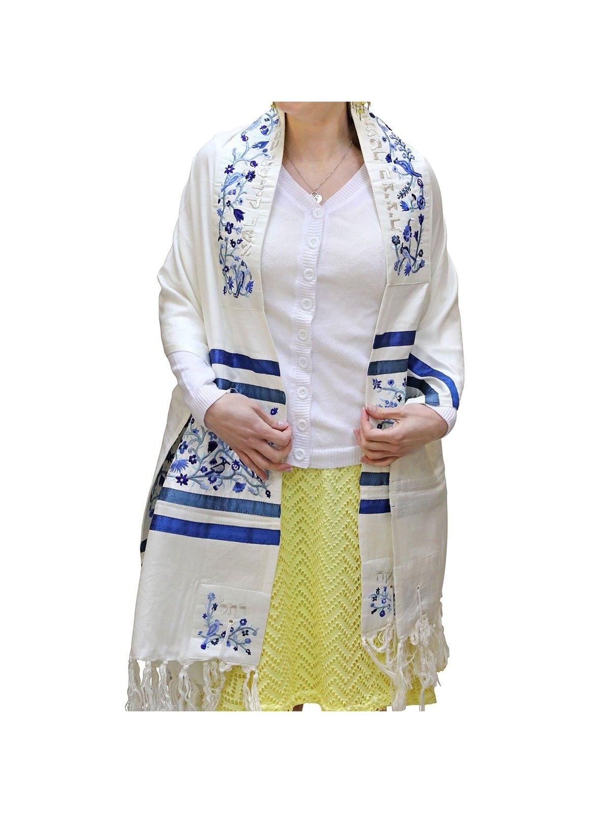 Yair Emanuel Birds and Flowers Full Embroidered Raw Silk Women's Talli